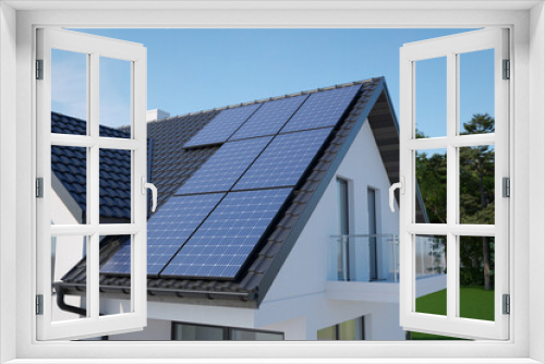 Fototapeta Naklejka Na Ścianę Okno 3D - Solar panels on roof house, 3D illustration