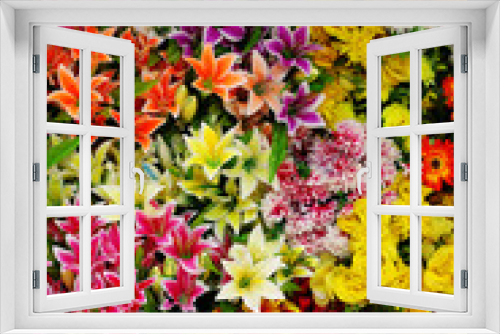 Fototapeta Naklejka Na Ścianę Okno 3D - Plastic flowers background 3