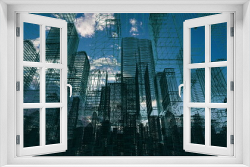 Fototapeta Naklejka Na Ścianę Okno 3D - Futuristic city skyline, Artificial intelligence, Internet of things,aerial view of the city of the future, vision 2030, holographic city. plexus