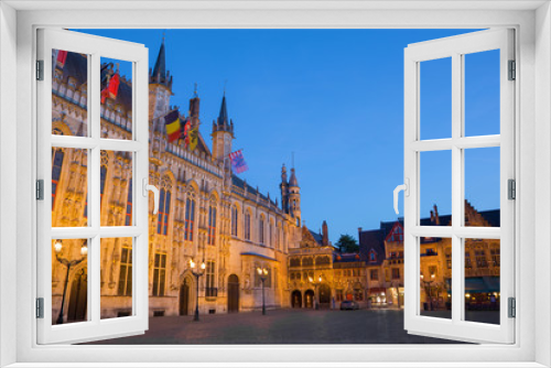 Fototapeta Naklejka Na Ścianę Okno 3D - Bruges - The Burg square and facade of gothic town hall.