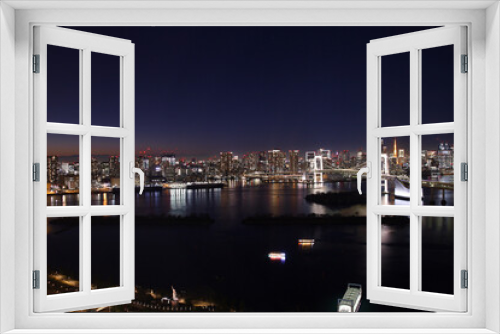 Fototapeta Naklejka Na Ścianę Okno 3D - お台場から見たレインボーブリッジと夜景