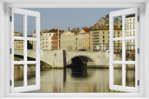 Fototapeta Naklejka Na Ścianę Okno 3D - France; Lyon or Lyons: view of the old  district and the bridge