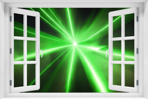 Green light rays with geometric shapes background