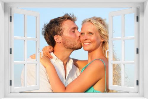 Kissing romantic couple in love smiling happy