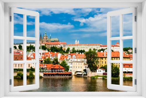 Fototapeta Naklejka Na Ścianę Okno 3D - The View on summer Prague above River Vltava