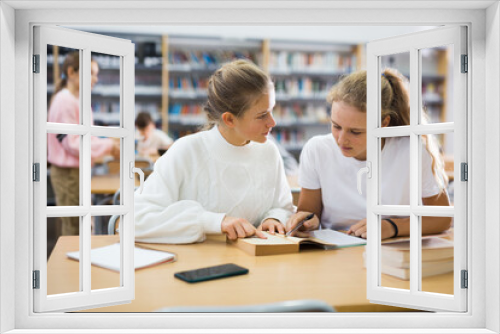 Two friends are studying in the school library. Exam preparation