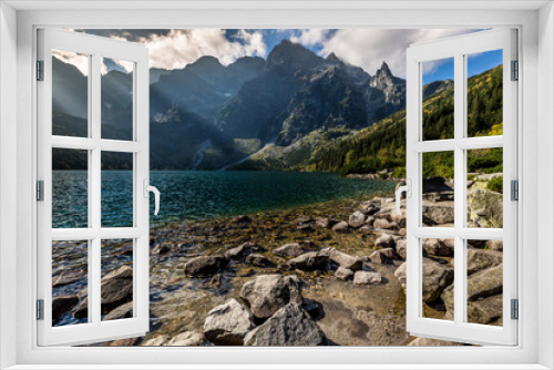 Fototapeta Naklejka Na Ścianę Okno 3D - Green water mountain lake Morskie Oko, Tatra Mountains, Poland