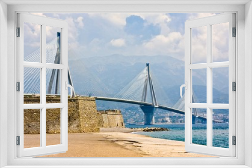 Fototapeta Naklejka Na Ścianę Okno 3D - Suspension bridge crossing Corinth Gulf strait, Greece