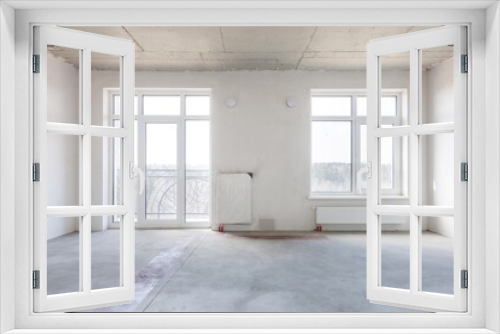 Fototapeta Naklejka Na Ścianę Okno 3D - interior of the apartment without decoration in gray colors. rough finish