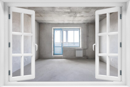 Fototapeta Naklejka Na Ścianę Okno 3D - interior of the apartment without decoration in gray colors. rough finish