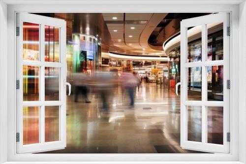 Busy Urban Life in a Vibrant Cityscape: Blurred Shopping Mall Lights at Night