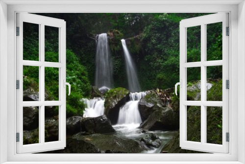 Fototapeta Naklejka Na Ścianę Okno 3D - two twin waterfalls with beauty