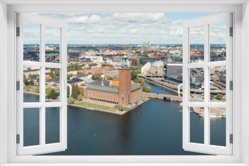 Fototapeta Naklejka Na Ścianę Okno 3D - Stockholm, Sweden. Stockholm City Hall and Lake Malaren. Panorama of the city. Summer day, Aerial View