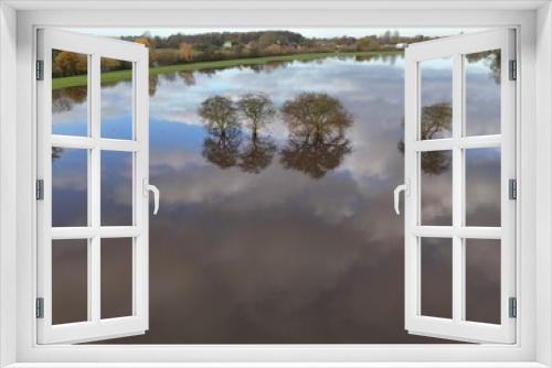 Fototapeta Naklejka Na Ścianę Okno 3D - aerial view of extreme flooding from the River Derwent Breaching its banks North Yorkshire 2024