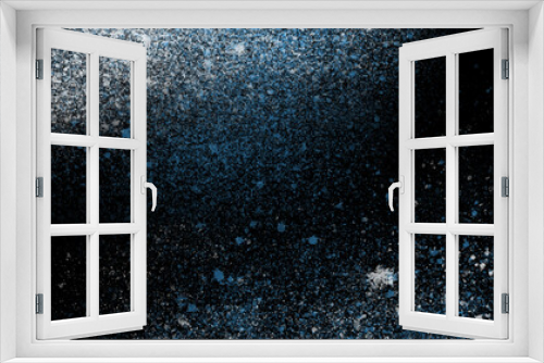 Fototapeta Naklejka Na Ścianę Okno 3D - Sky blue Black splatter splashes water ink spray paint.glitter art powder on,wall background spit on wall liquid color aquarelle painted cosmic background splash paint.
