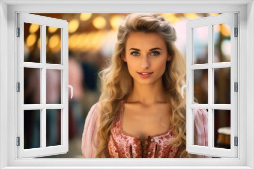 AI generated portrait of a woman wearing traditional bavarian costume during octoberfest