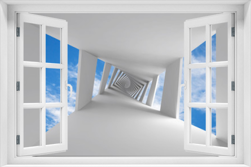 Fototapeta Naklejka Na Ścianę Okno 3D - Abstract 3d background with twisted corridor and sky