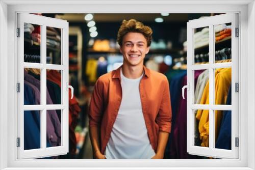 Portrait of a young man in the clothing store