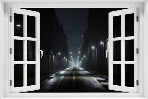 Fototapeta Naklejka Na Ścianę Okno 3D - dark straight alley road, with silhouettes of cars on the right and left sides