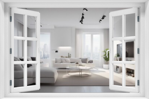 Interior of modern white apartment panorama 3d render