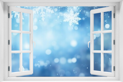 Frosty Winter Wonderland: Icy Snowflakes and Sparkling Bokeh Lights Poster or Sign with Open Empty Copy Space for Text 