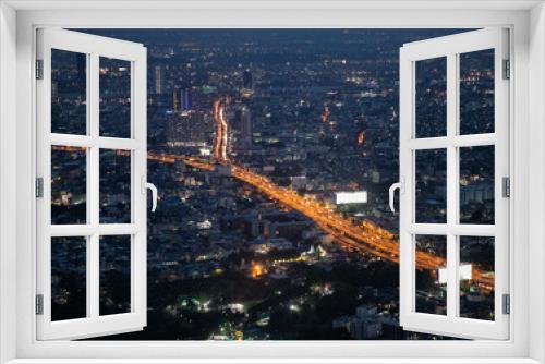Fototapeta Naklejka Na Ścianę Okno 3D - panoramic skyline of Bangkok by night from King Power Mahanakhon, Bangkok, Thailand