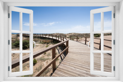 Fototapeta Naklejka Na Ścianę Okno 3D - Wooden walkway over dunes, Elche, Spain