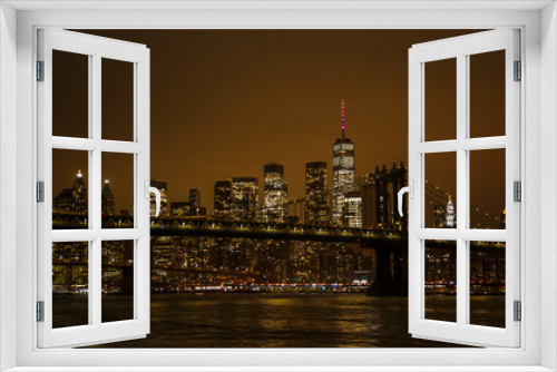 View of Manhattan with Brooklyn bride by night, New York City, USA