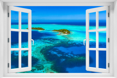 Fototapeta Naklejka Na Ścianę Okno 3D - Bora Bora paradise by drone, French Polynesia