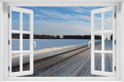 Fototapeta Naklejka Na Ścianę Okno 3D - Winter Road