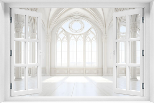 Luxury Interior of a royal palace with arches and columns, 3d render, classic and minimal style, big space with no people