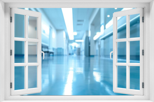 Medical blurred blue hospital background with space for text. Copy space