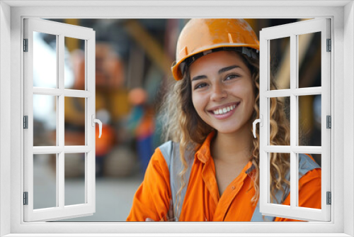 Hispanic woman wearing Construction worker uniform for safety on site