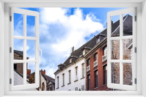 Fototapeta Naklejka Na Ścianę Okno 3D - Street view of old village Mons in Belgium