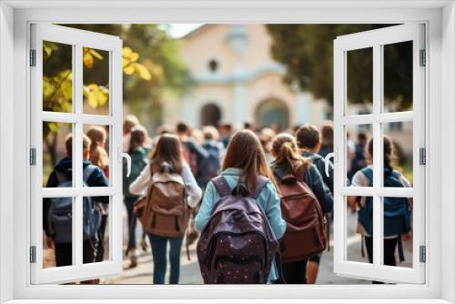 Students walking to school on a sunny day