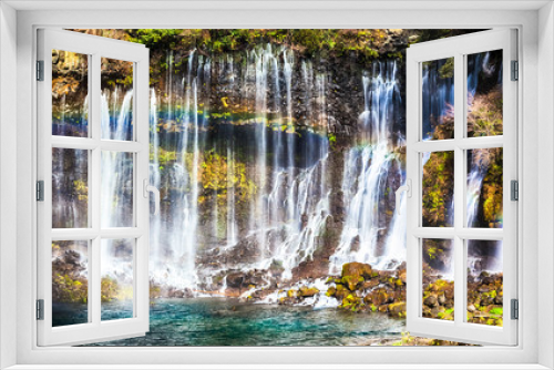 Fototapeta Naklejka Na Ścianę Okno 3D - Shiraito no Taki waterfall with rainbow