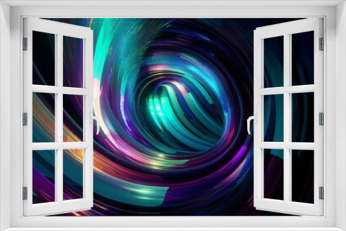 A vibrant tunnel of colorful lines with swirling shades of blue, purple, and turquoise. Generative AI