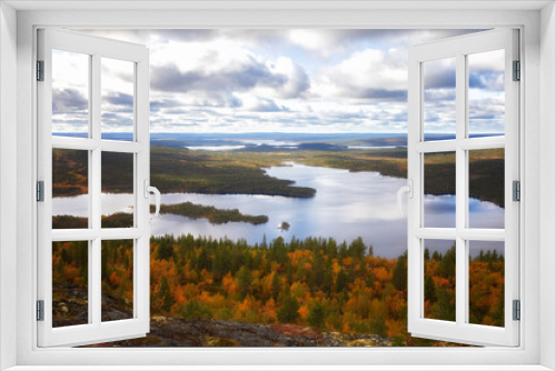 Fototapeta Naklejka Na Ścianę Okno 3D - Autumn Landscapes overlooking the lake Kaskama. Panorama. Kola Peninsula, Arctic Circle, Russia