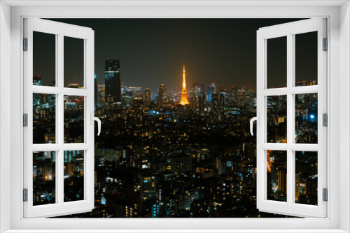 Fototapeta Naklejka Na Ścianę Okno 3D - Tokyo tower and night city view in Tokyo, Japan