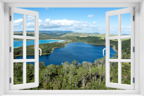 Fototapeta Naklejka Na Ścianę Okno 3D - Aerial: the Kai Iwi Lakes near Dargaville, Northland, New Zealand.