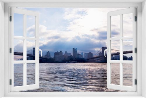 Fototapeta Naklejka Na Ścianę Okno 3D - Panoramic view of Brooklyn Bridge and Manhattan Bridge with skyline.