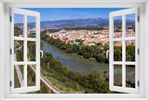 Aragon river and village view, .Sangüesa , Navarra, Spain