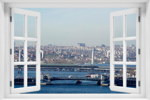 Fototapeta Naklejka Na Ścianę Okno 3D - Galata bridge and golden horn view from topkapi palace istanbul turkey