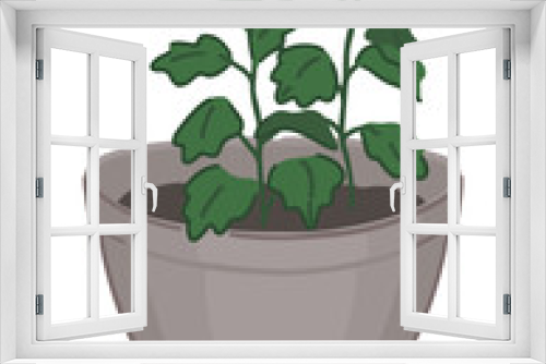 Fototapeta Naklejka Na Ścianę Okno 3D - Potted plant doodle. Gardening attribute vector illustration in cartoon style isolated on white.
