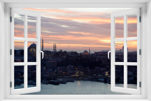 Fototapeta Naklejka Na Ścianę Okno 3D - istanbul aerial cityscape at sunset from galata tower New and Suleymaniye Mosque
