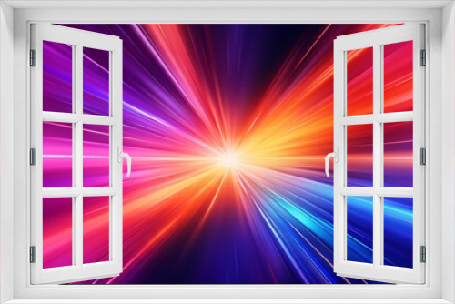 Flash rainbow abstract colorful background design. Multi-colored stripes and lines in perspective and converging into a point. Explosive light speed rays effect. Bright creative pattern wallpaper.  