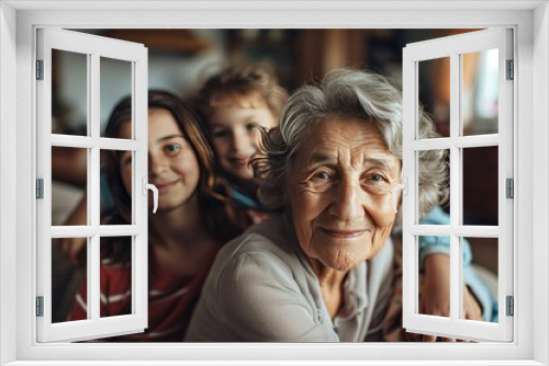 Happy Elderly with Grandchildren Smiling Senior with Loving Family