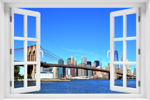 Fototapeta Naklejka Na Ścianę Okno 3D - View of New York City Downtown Skyline with Brooklyn Bridge