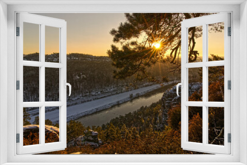 Fototapeta Naklejka Na Ścianę Okno 3D - Sonnenuntergang am Hirschgrund bei Wehlen
