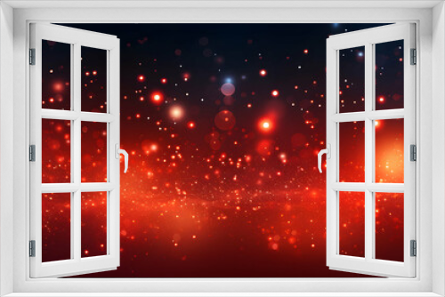 Abstract red background with floating particles, glowing backdrop. Glitter blinking sparks, Christmas and New Year floating glittering stars on azure, bokeh backdrop, magic dust, generative ai